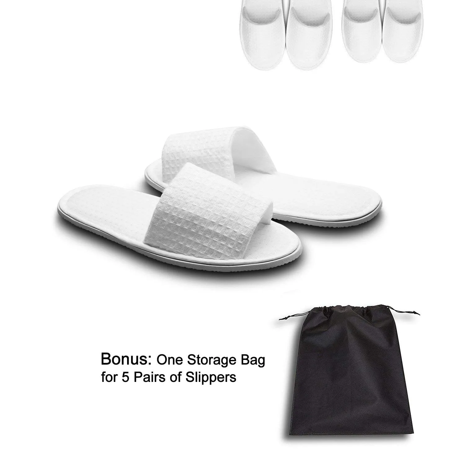 echoapple 10 Pairs of Waffle Open Toe White Slippers-Two Size Fit Most Men and Women for Spa, Party Guest, Hotel and Travel(Medium, White-10 Pairs)
