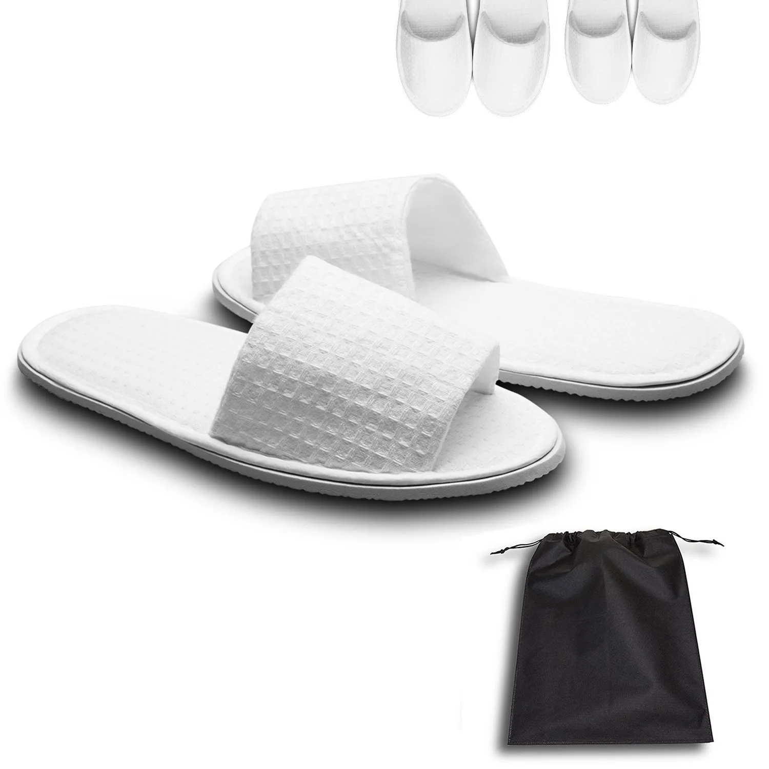 echoapple 10 Pairs of Waffle Open Toe White Slippers-Two Size Fit Most Men and Women for Spa, Party Guest, Hotel and Travel(Medium, White-10 Pairs)