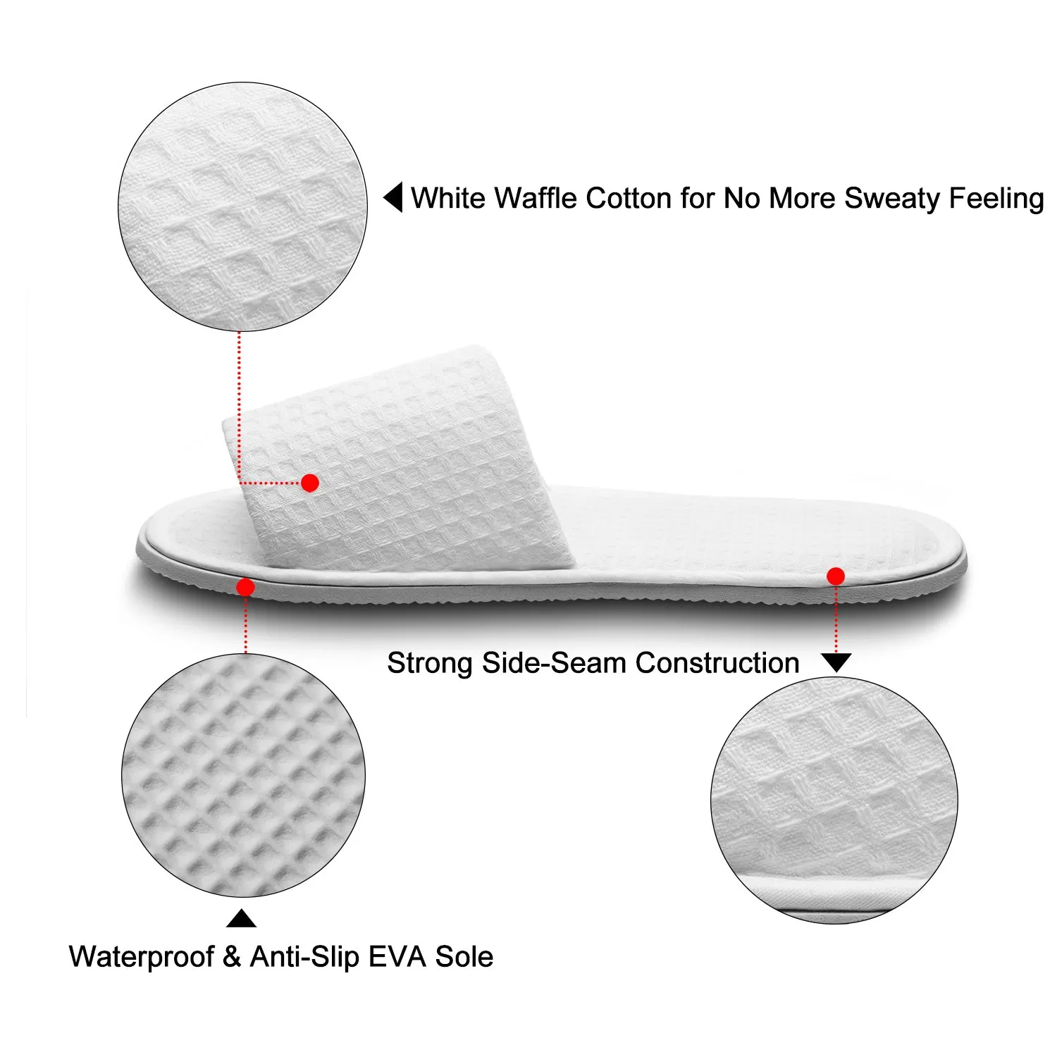 echoapple 10 Pairs of Waffle Open Toe White Slippers-Two Size Fit Most Men and Women for Spa, Party Guest, Hotel and Travel(Medium, White-10 Pairs)