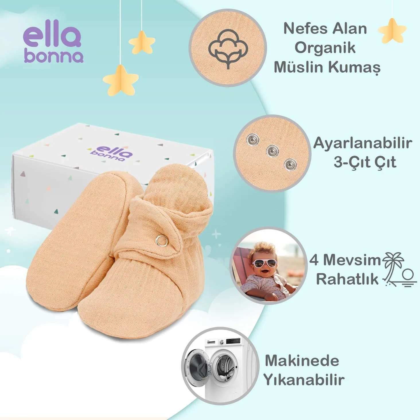 Ella Bonna Baby Booties Organic Cotton Muslin Newborn Baby Slippers Baby Boy Booties, Infant Girl Booties, 6-12 months, 0-6 Months, 12-18 Months, 0-3 Months, 18-24 Months, Toddler Shoes