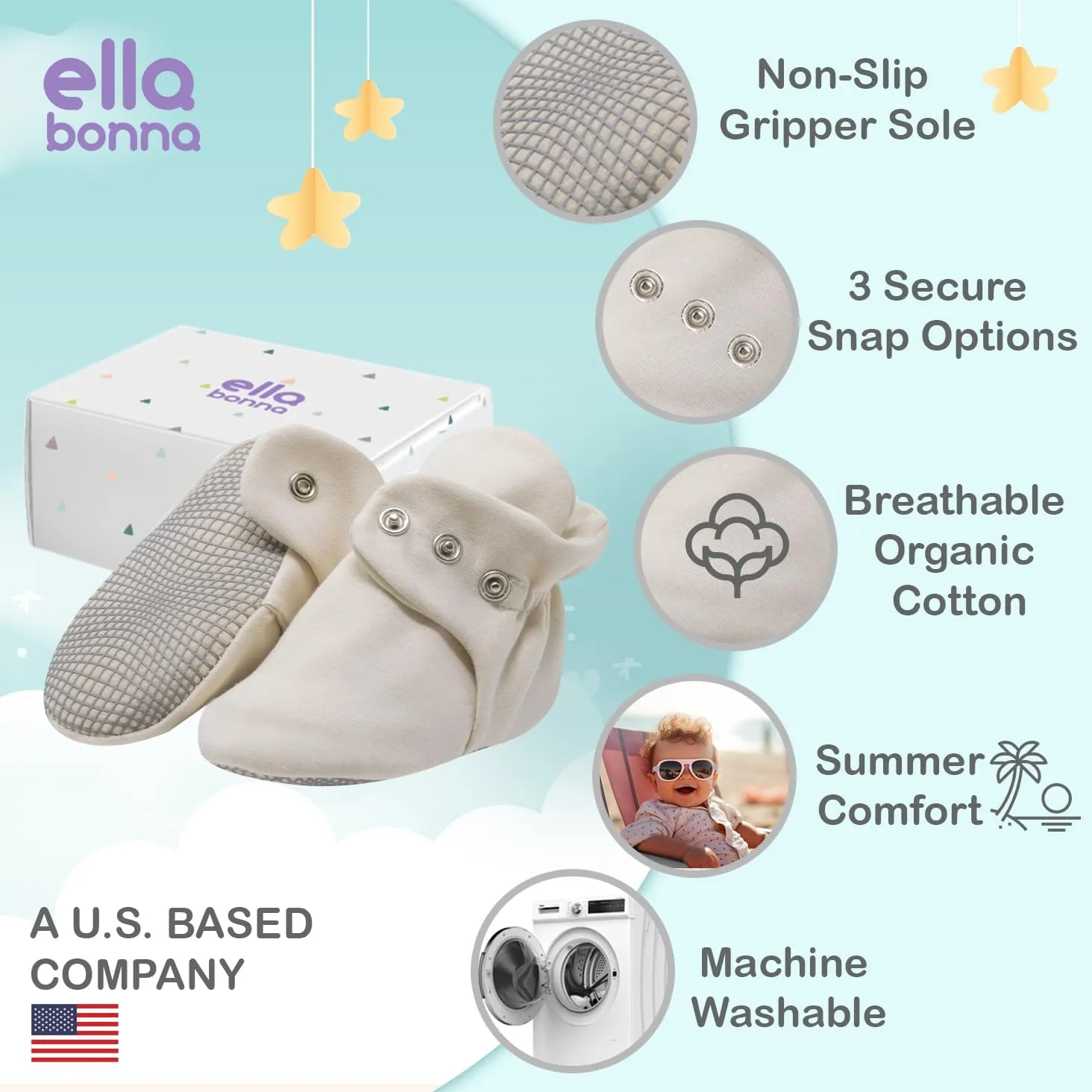 Ella Bonna Baby Booties Organic Cotton Muslin Newborn Baby Slippers Baby Boy Booties, Infant Girl Booties, 6-12 months, 0-6 Months, 12-18 Months, 0-3 Months, 18-24 Months, Toddler Shoes