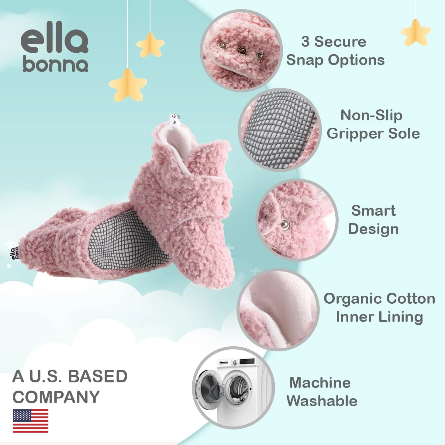 Ella Bonna Unisex Teddy Baby Booties Cotton Newborn Baby Socks Slipper Toddler Shoes, Infant Baby Girl Booties, Boy Socks