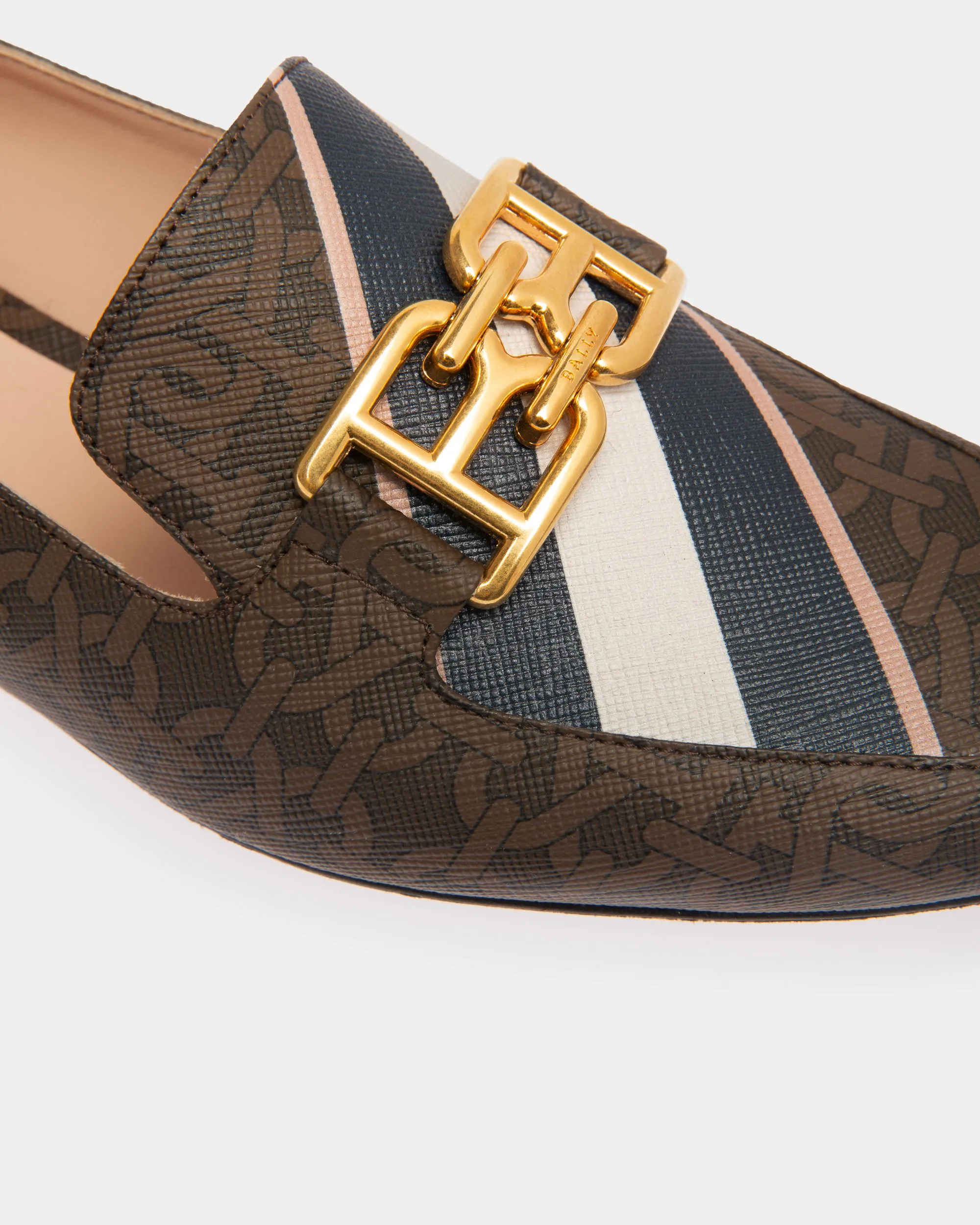 Ellah Flat Slippers In Brown Leather And Cotton