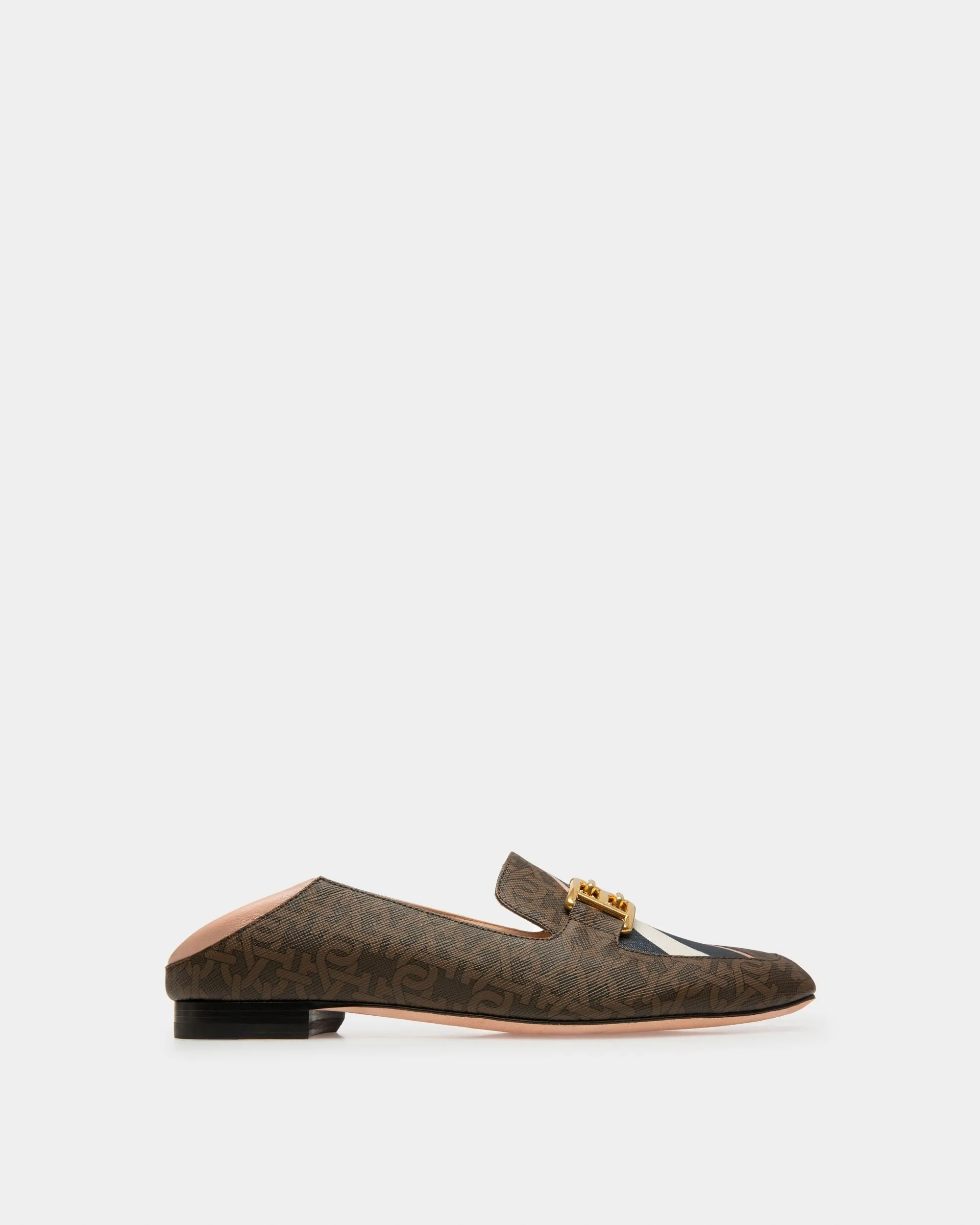 Ellah Flat Slippers In Brown Leather And Cotton
