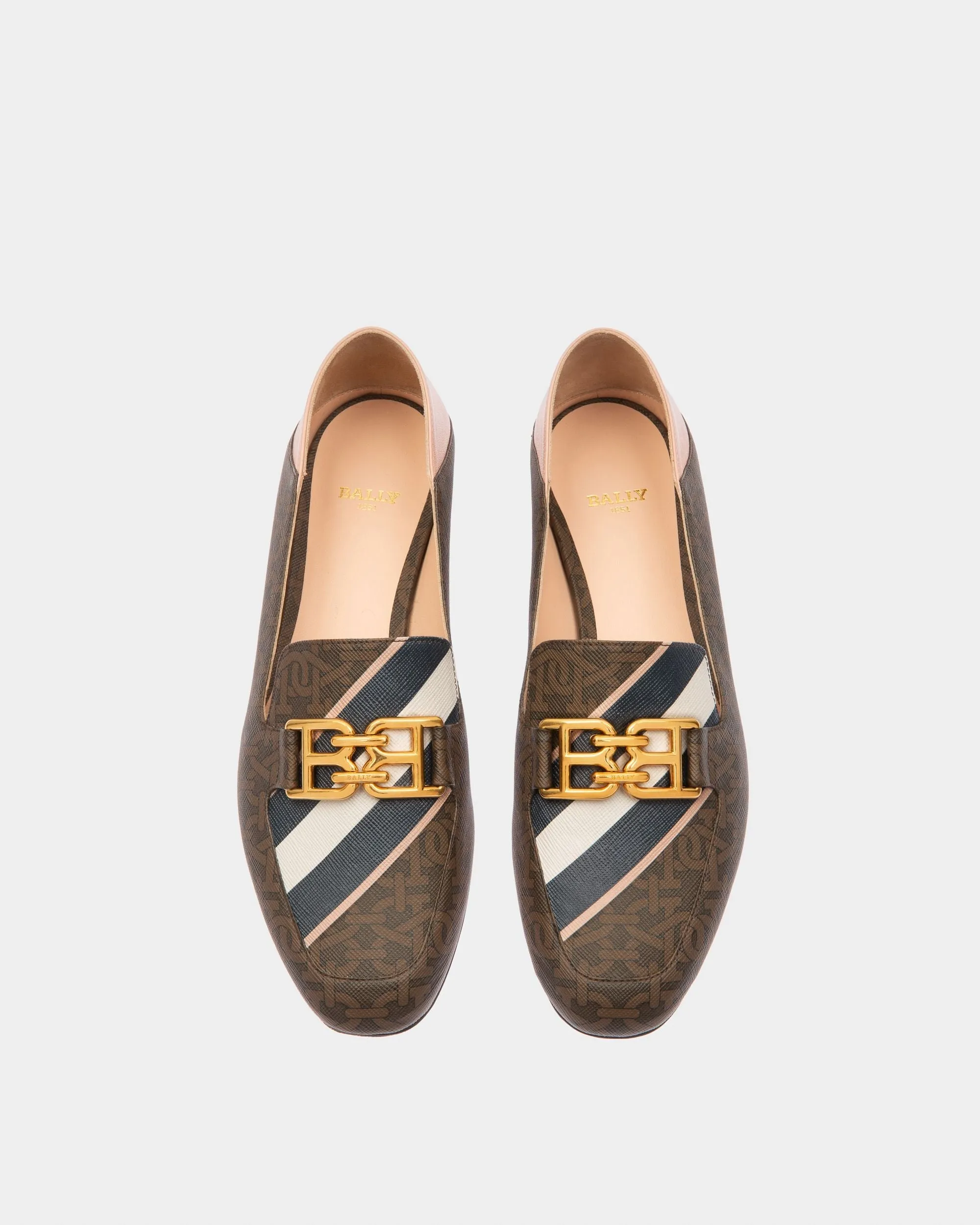 Ellah Flat Slippers In Brown Leather And Cotton