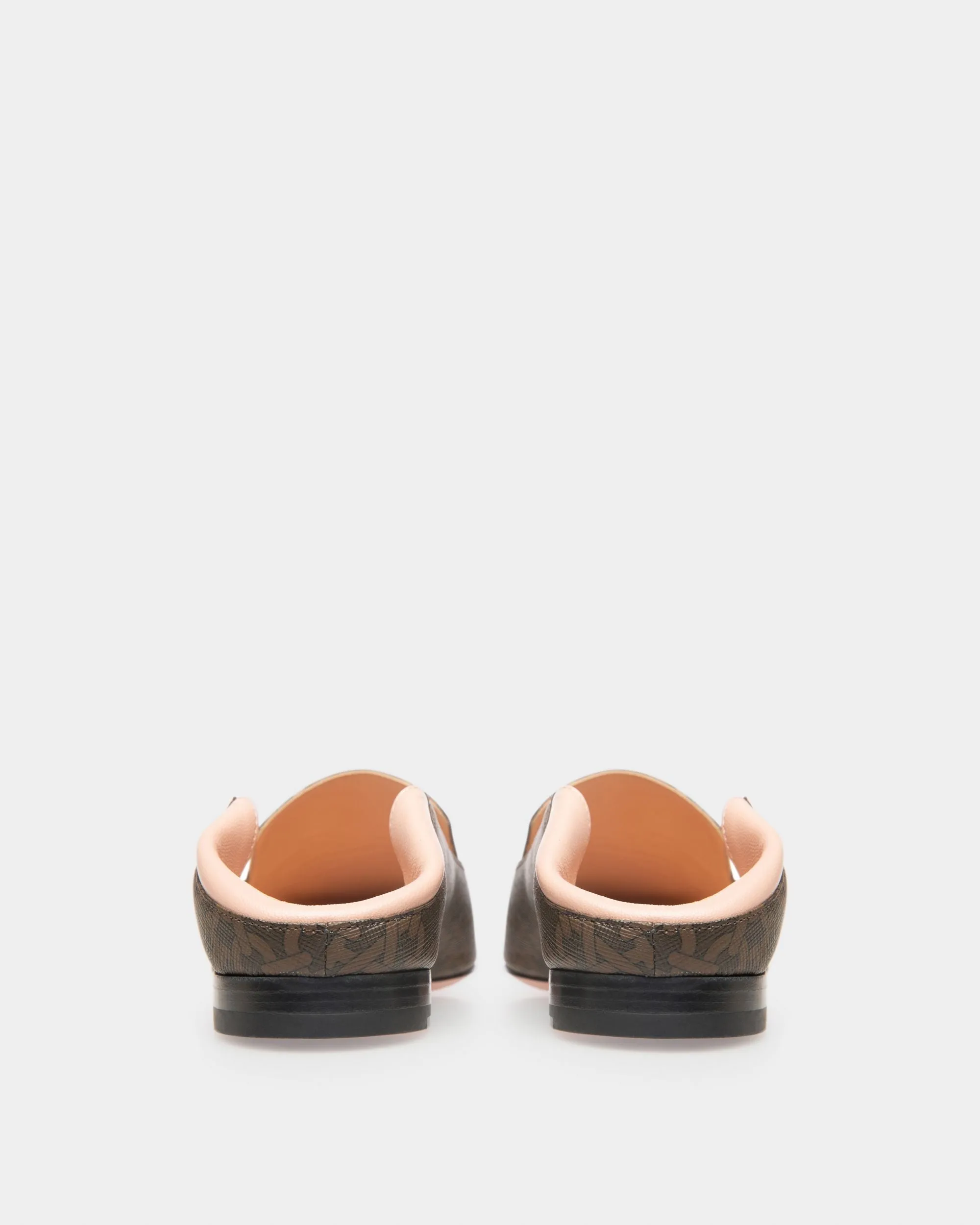 Ellah Flat Slippers In Brown Leather And Cotton