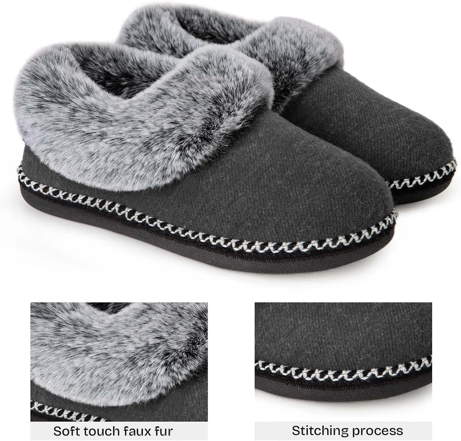 EverFoams Women's Bootie Slippers Warm Soft Comfy Memory Foam Non-slip Indoor House Shoes with Fluffy Collar
