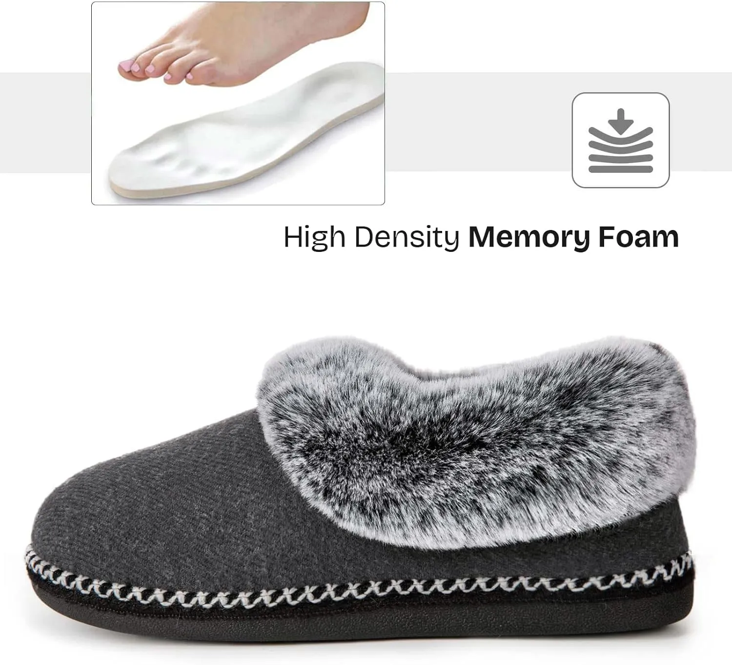 EverFoams Women's Bootie Slippers Warm Soft Comfy Memory Foam Non-slip Indoor House Shoes with Fluffy Collar