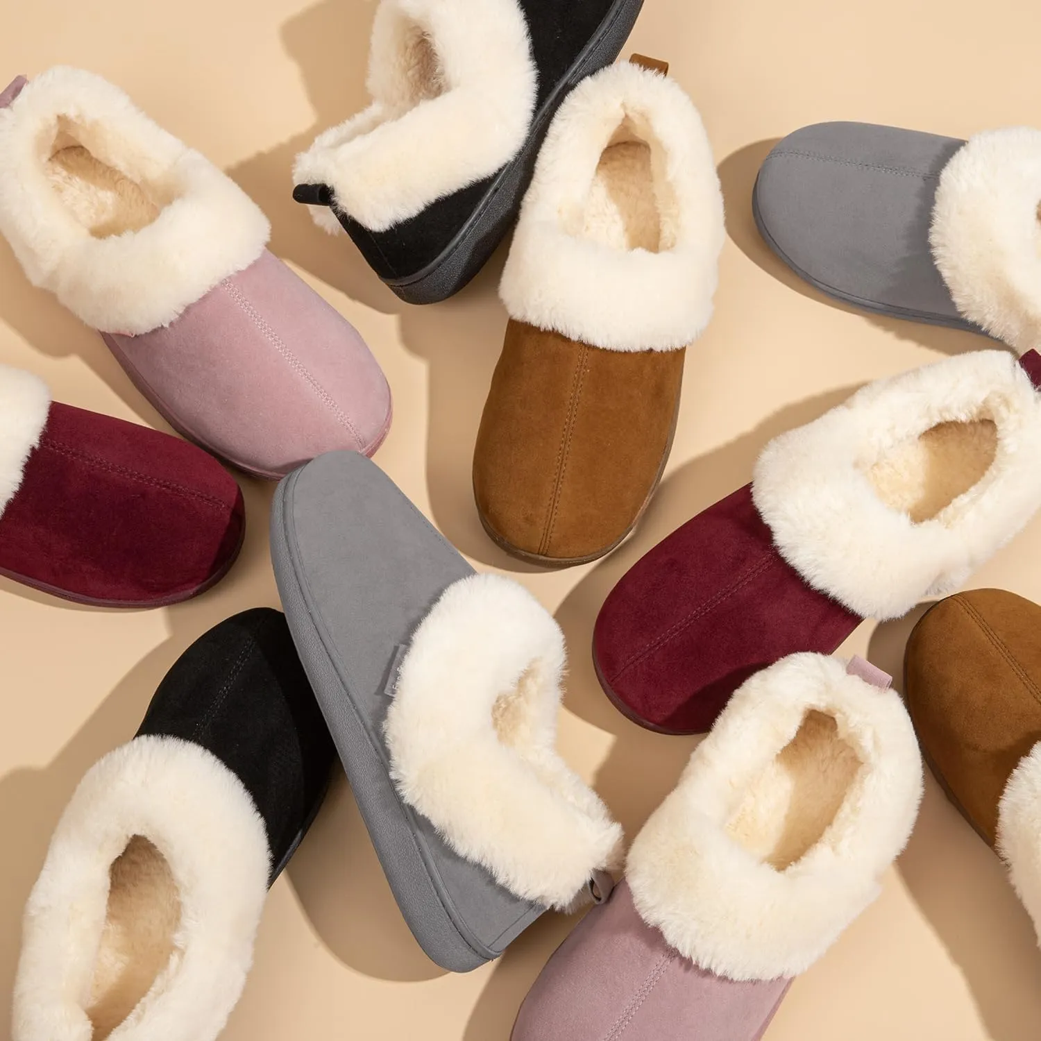 FamilyFairy Women Memory Foam Bootie Slippers, Warm Cozy Micro Suede Slipper Boots with Fuzzy Plush Lining and Collar, Winter Non Slip House Shoes for Indoor Outdoor
