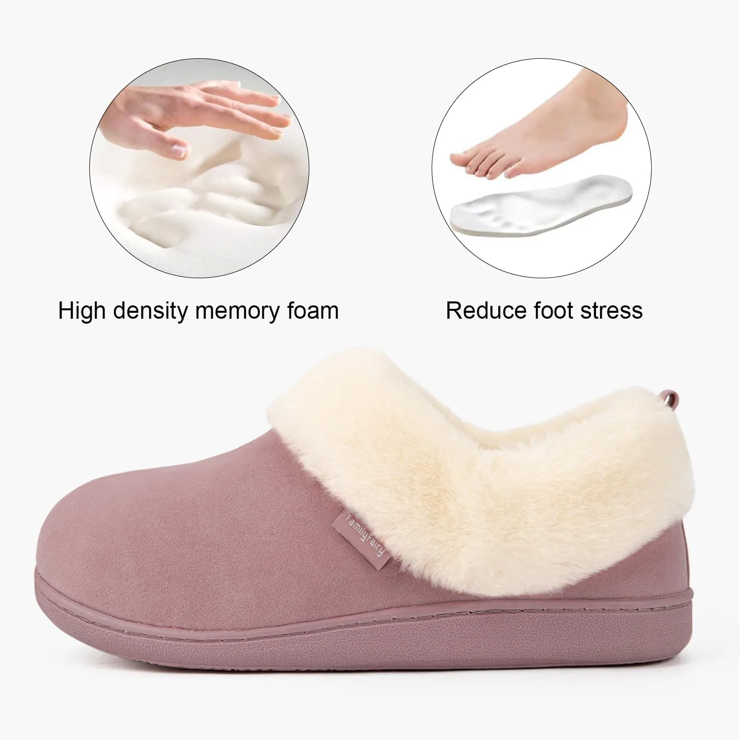 FamilyFairy Women Memory Foam Bootie Slippers, Warm Cozy Micro Suede Slipper Boots with Fuzzy Plush Lining and Collar, Winter Non Slip House Shoes for Indoor Outdoor