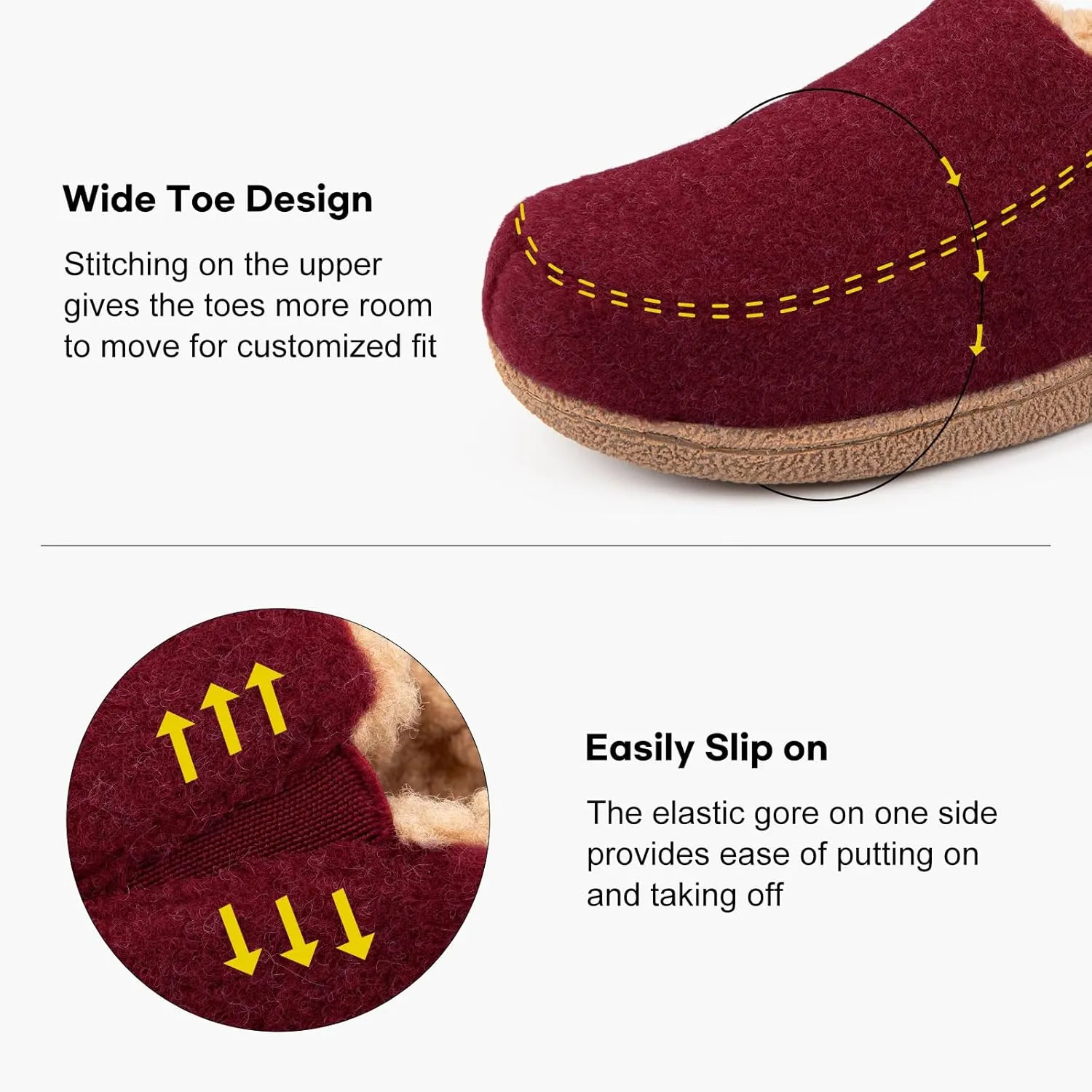 FamilyFairy Womens Felt House Slippers Warm Memory Foam Home Shoes with Rubber Sole Closed Back Slipper Boots Indoor Outdoor