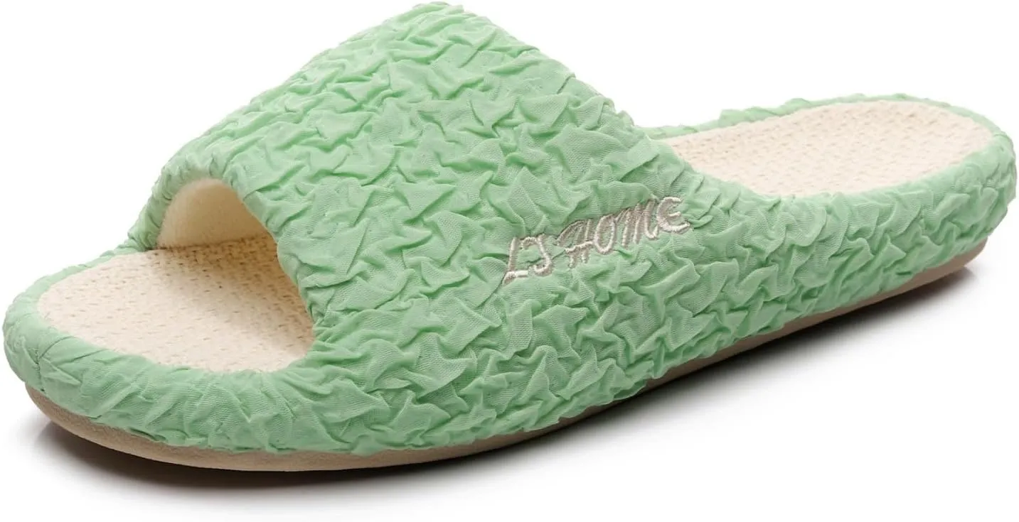 FAYUEKEY Slippers for Women Linen Memory Foam House Bedroom Cozy Indoor Outdoor Slipper Slides