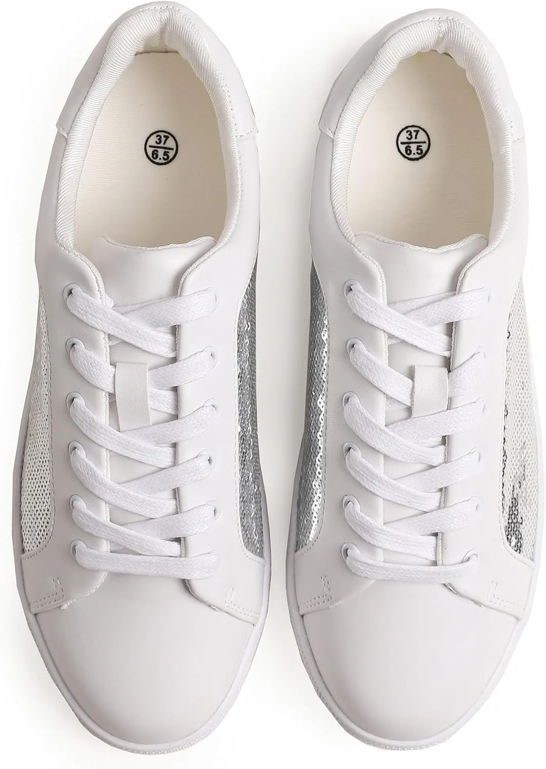 FEVERSOLE Women's Fashion Sparkle Sequin Embellished Sneaker Party Holiday Casual Shoes