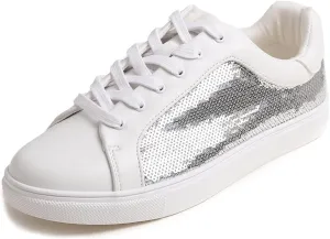 FEVERSOLE Women's Fashion Sparkle Sequin Embellished Sneaker Party Holiday Casual Shoes