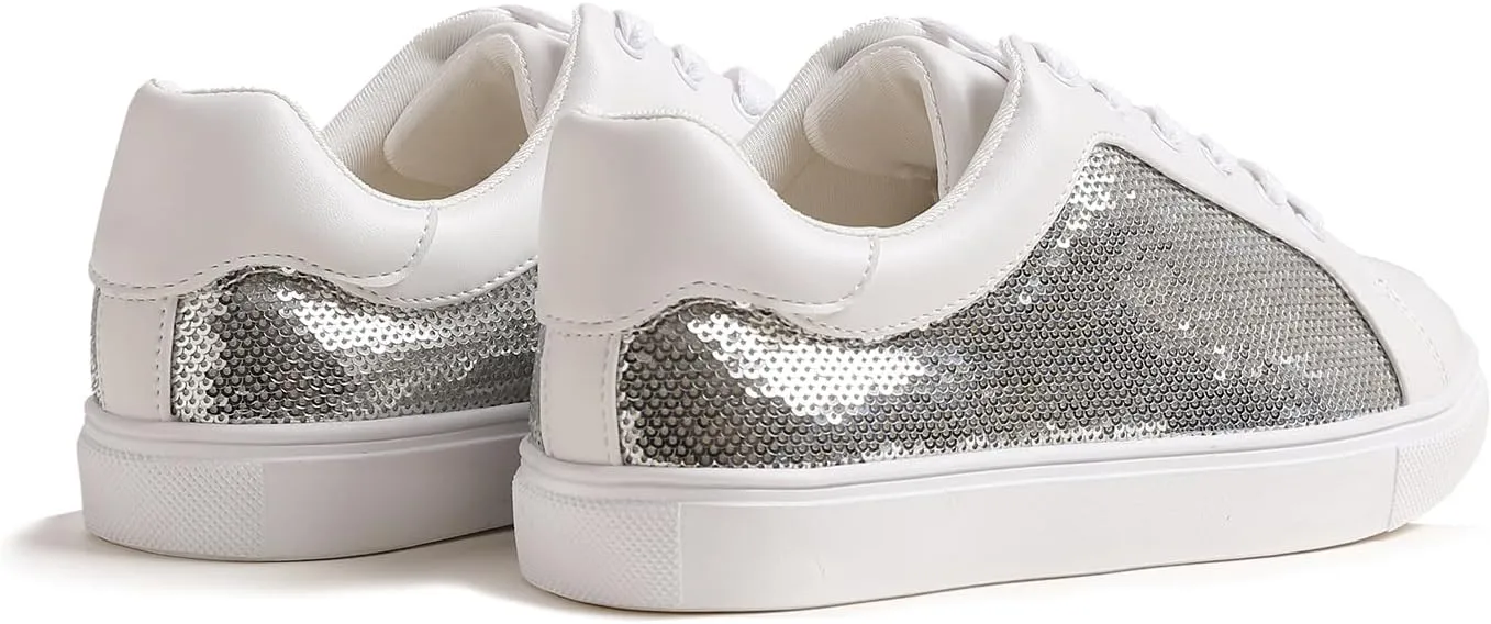FEVERSOLE Women's Fashion Sparkle Sequin Embellished Sneaker Party Holiday Casual Shoes