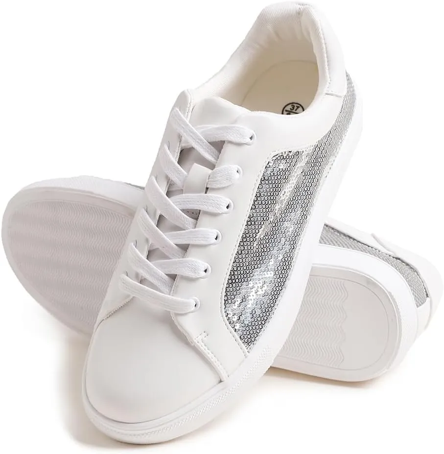 FEVERSOLE Women's Fashion Sparkle Sequin Embellished Sneaker Party Holiday Casual Shoes