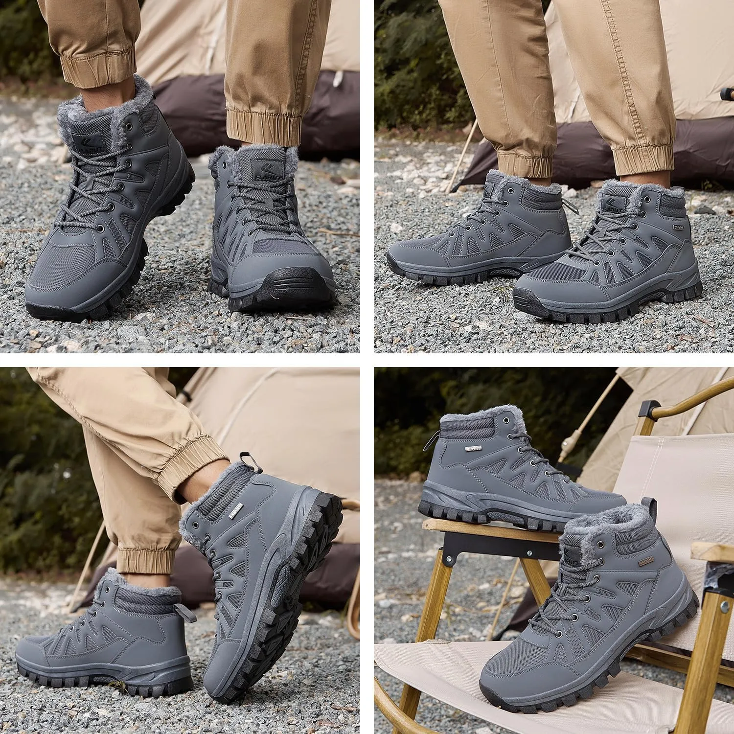 FLARUT Mens Snow Boots Insulated Fur Liner Winter Warm Hiking Shoes Walking Sneaker