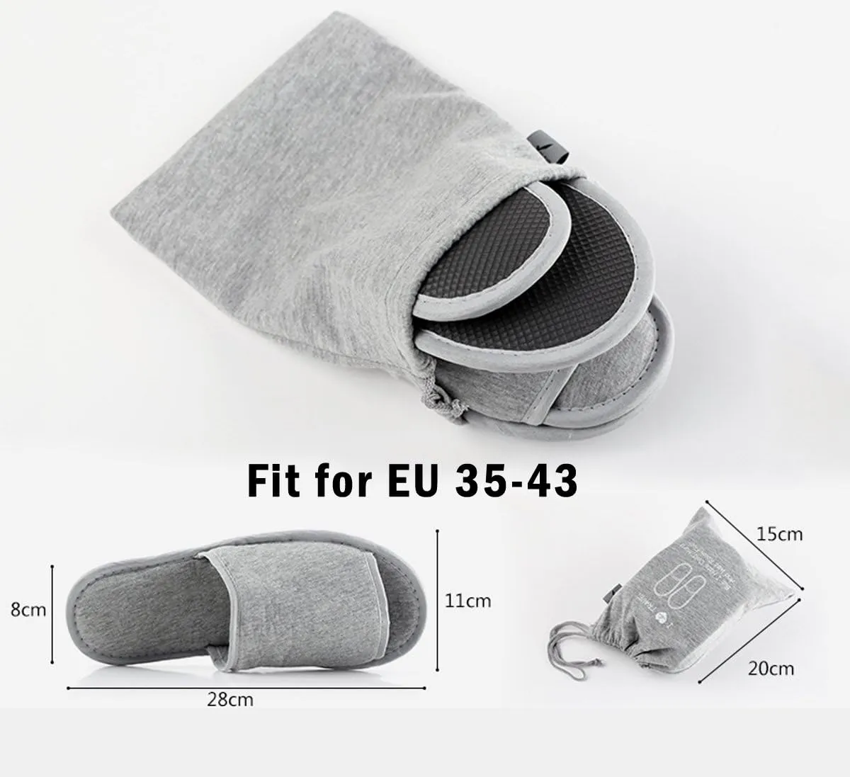 Foldable Portable Slippers Washable Open Toe Towelling Slippers with Storage Bag for Spa Travel Hotel/Home Guest 34-43