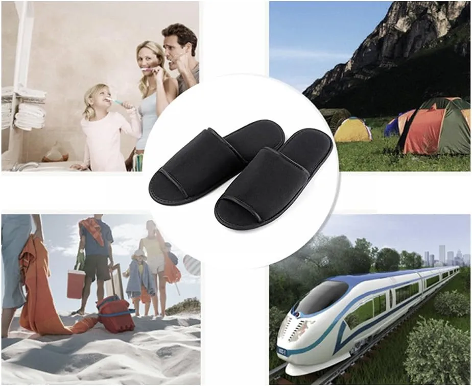 Foldable Portable Slippers Washable Open Toe Towelling Slippers with Storage Bag for Spa Travel Hotel/Home Guest 34-43