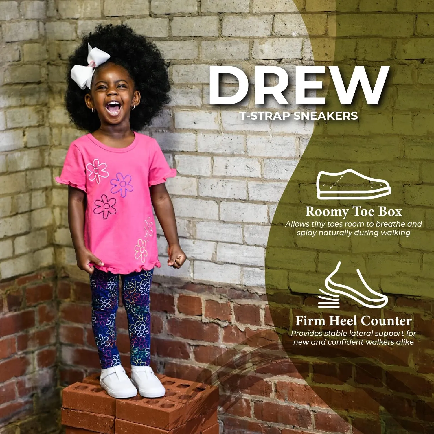 FOOTMATES Drew Mary Jane Flat T-Strap Girls Canvas Walking Sneakers with Custom-Fit Insoles, Slip-Resistant Vulcanized Outsoles