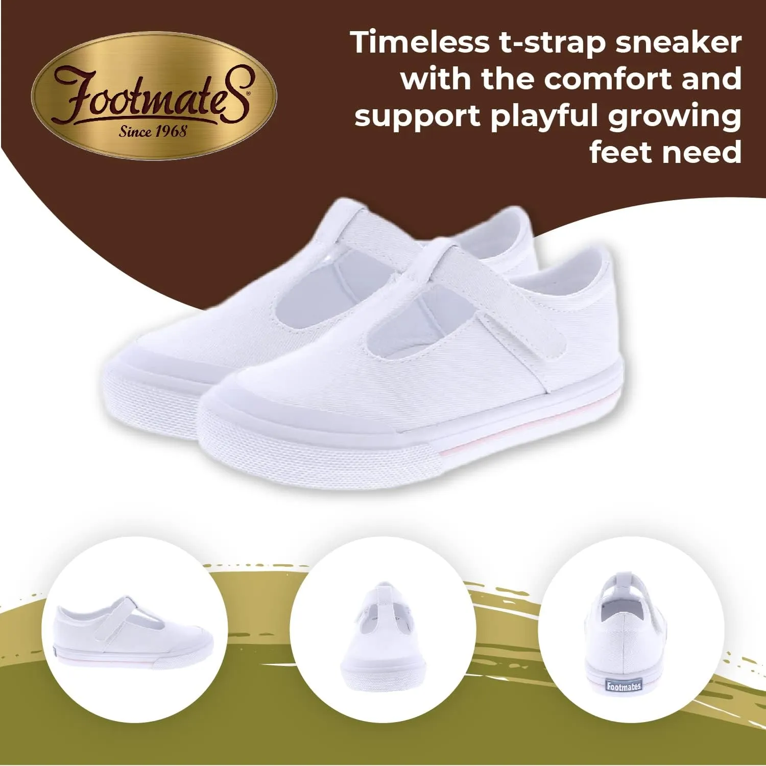 FOOTMATES Drew Mary Jane Flat T-Strap Girls Canvas Walking Sneakers with Custom-Fit Insoles, Slip-Resistant Vulcanized Outsoles