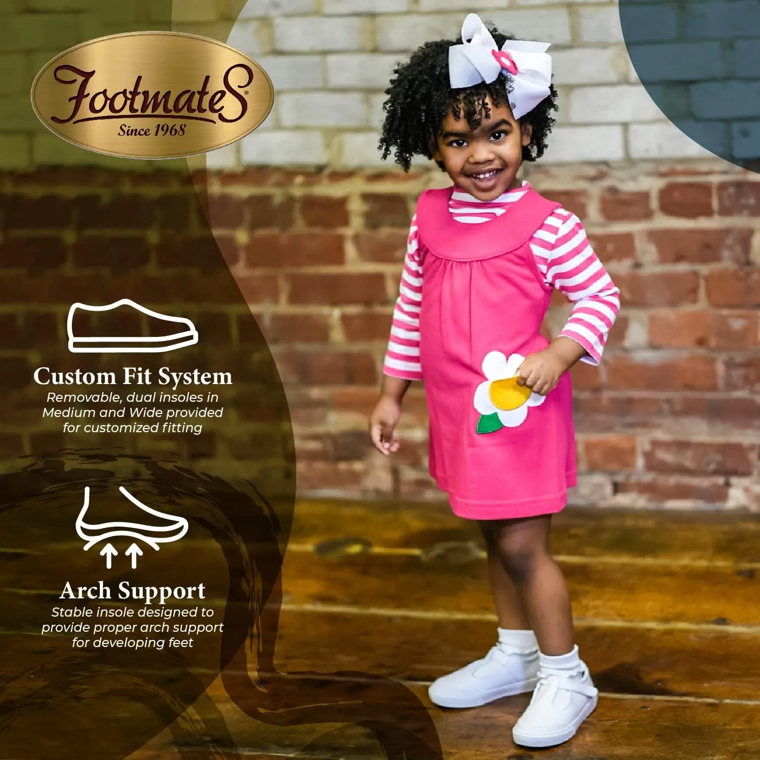 FOOTMATES Drew Mary Jane Flat T-Strap Girls Canvas Walking Sneakers with Custom-Fit Insoles, Slip-Resistant Vulcanized Outsoles