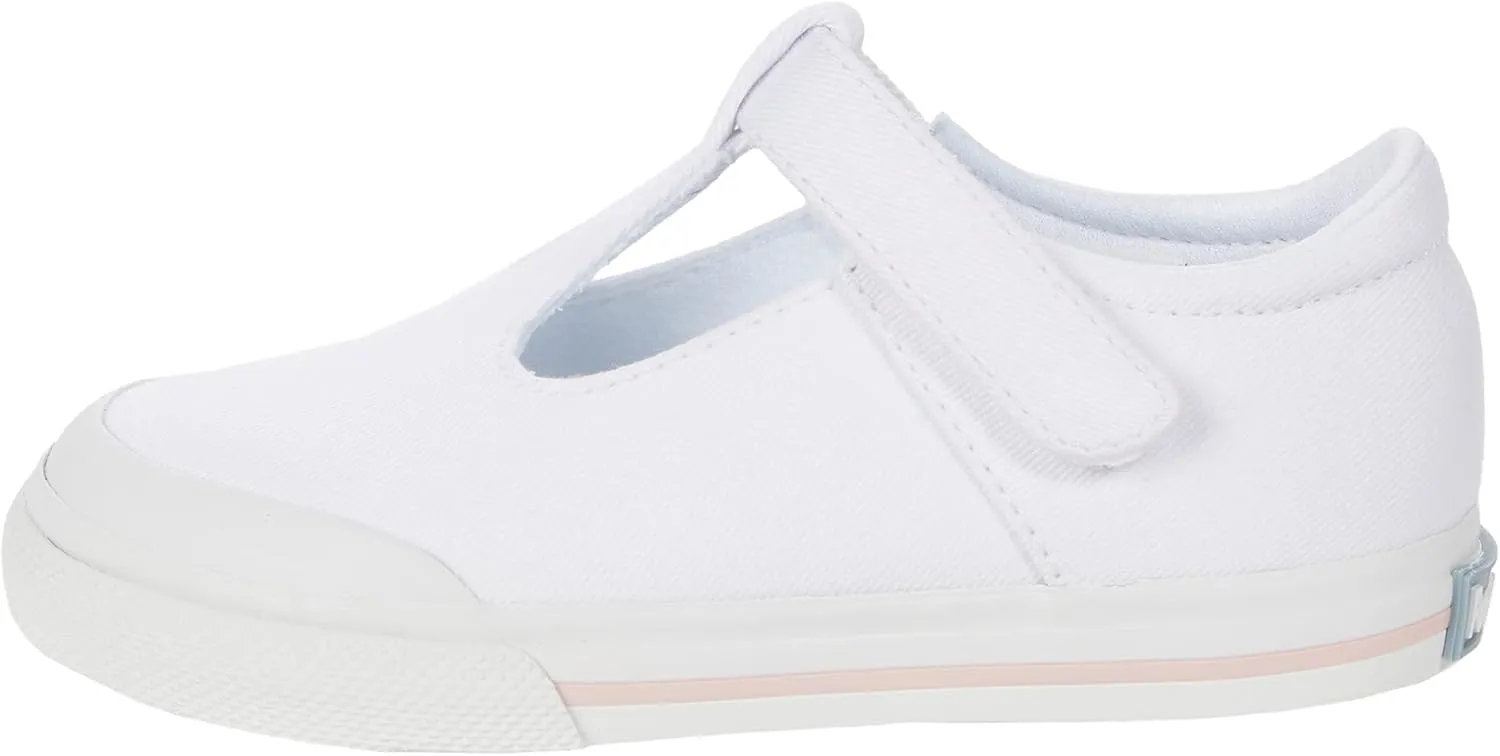 FOOTMATES Drew Mary Jane Flat T-Strap Girls Canvas Walking Sneakers with Custom-Fit Insoles, Slip-Resistant Vulcanized Outsoles