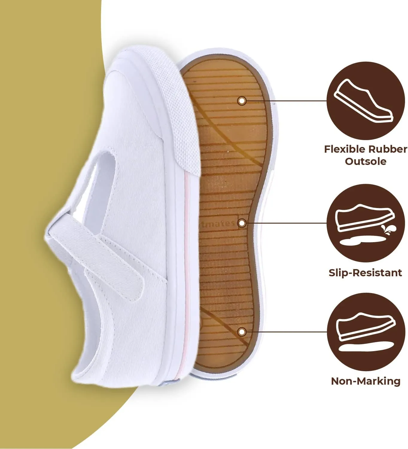FOOTMATES Drew Mary Jane Flat T-Strap Girls Canvas Walking Sneakers with Custom-Fit Insoles, Slip-Resistant Vulcanized Outsoles