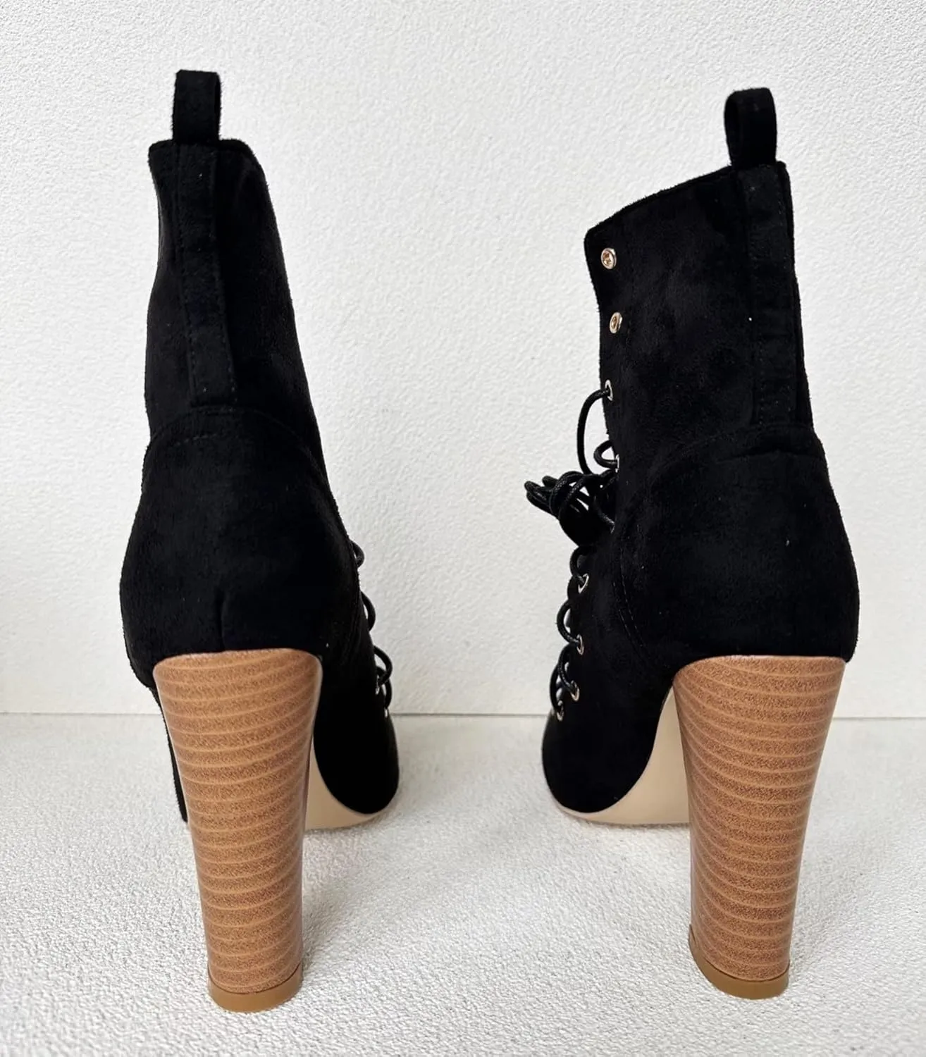 Frankie Hsu Unisex Chunky High Heeled Summer Bootie, Black Suede Classic Lace Up Zip Fashion Pumps Style Wood Heel, Big Large Size US4-19 Ankle Boots For Women Men