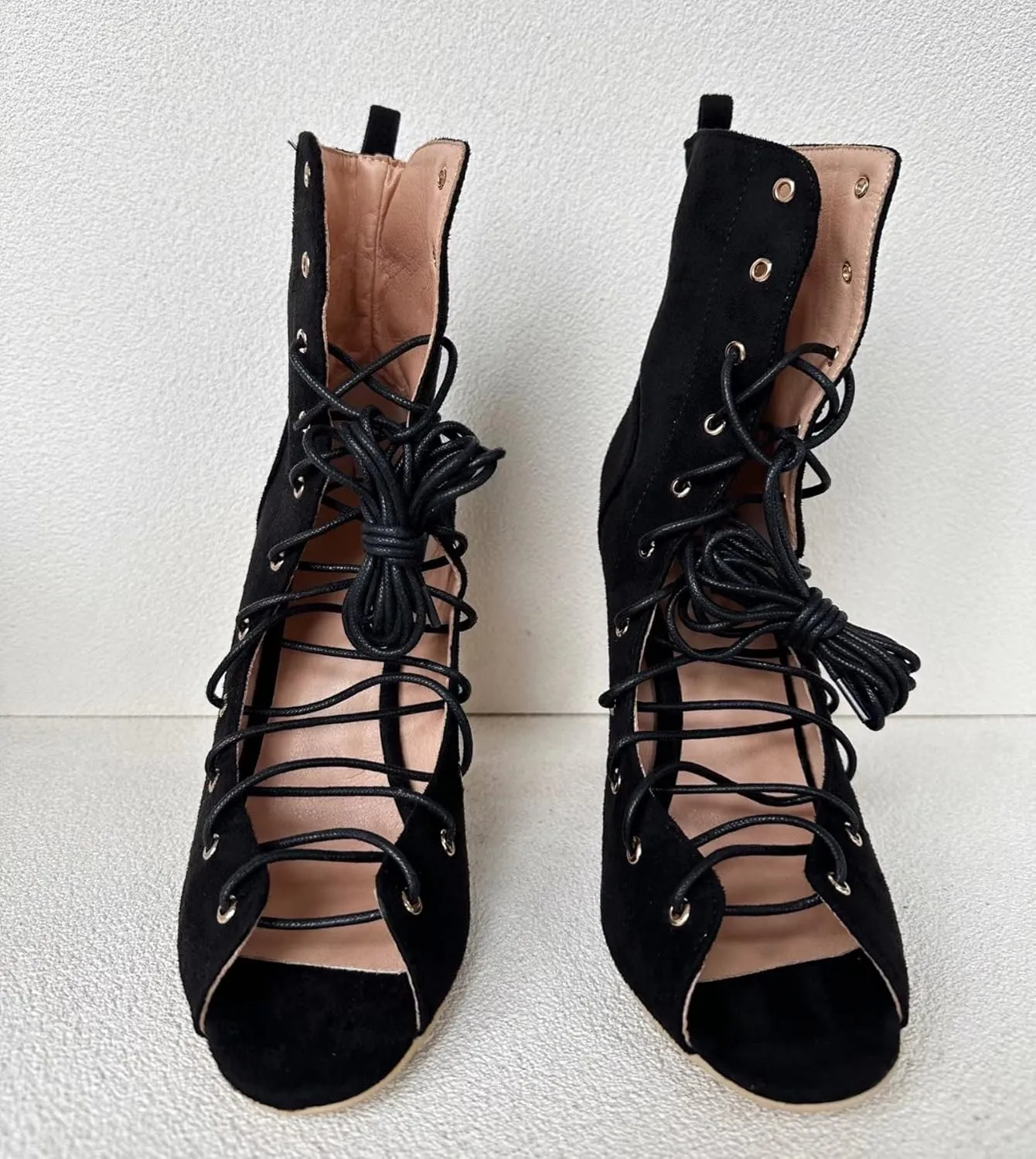 Frankie Hsu Unisex Chunky High Heeled Summer Bootie, Black Suede Classic Lace Up Zip Fashion Pumps Style Wood Heel, Big Large Size US4-19 Ankle Boots For Women Men