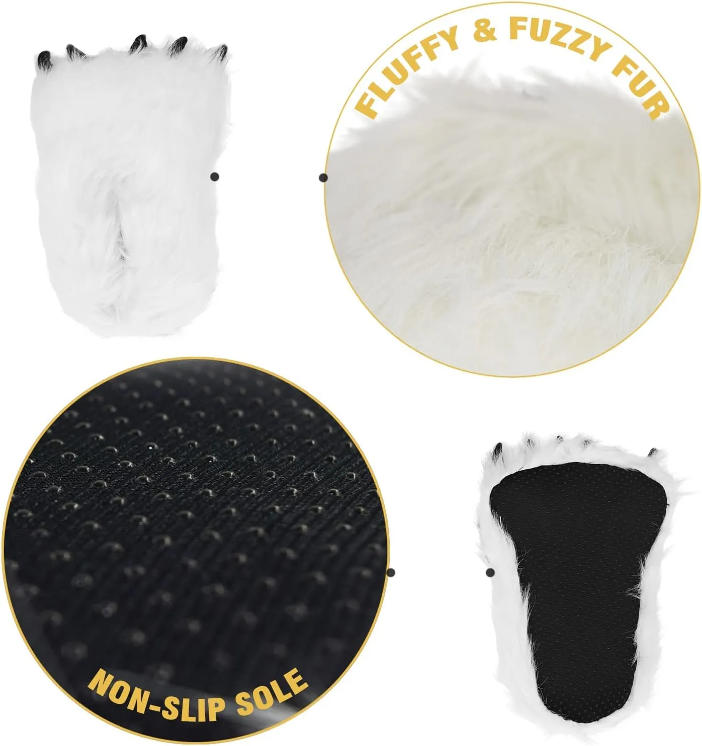 Furry Polar Bear Claw Slippers, Plush Animal Feet Paw Slipper Non-Slip House Shoes for Xmas Halloween Women 5.5-8.5