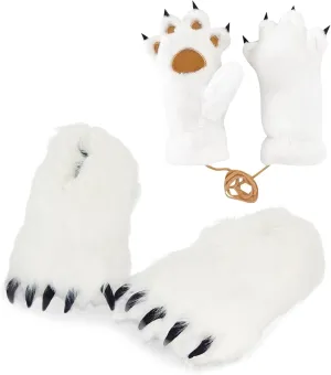 Furry Polar Bear Claw Slippers, Plush Animal Feet Paw Slipper Non-Slip House Shoes for Xmas Halloween Women 5.5-8.5
