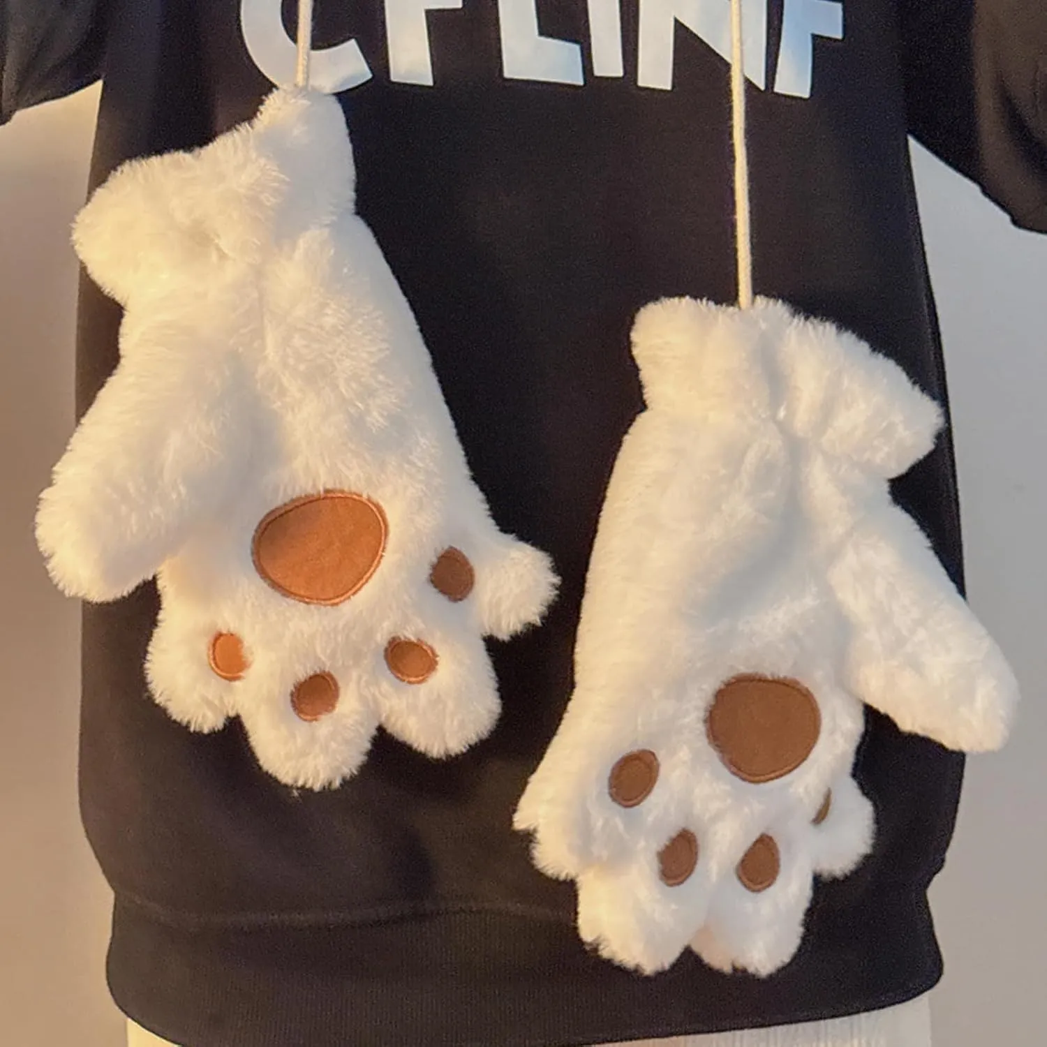 Furry Polar Bear Claw Slippers, Plush Animal Feet Paw Slipper Non-Slip House Shoes for Xmas Halloween Women 5.5-8.5