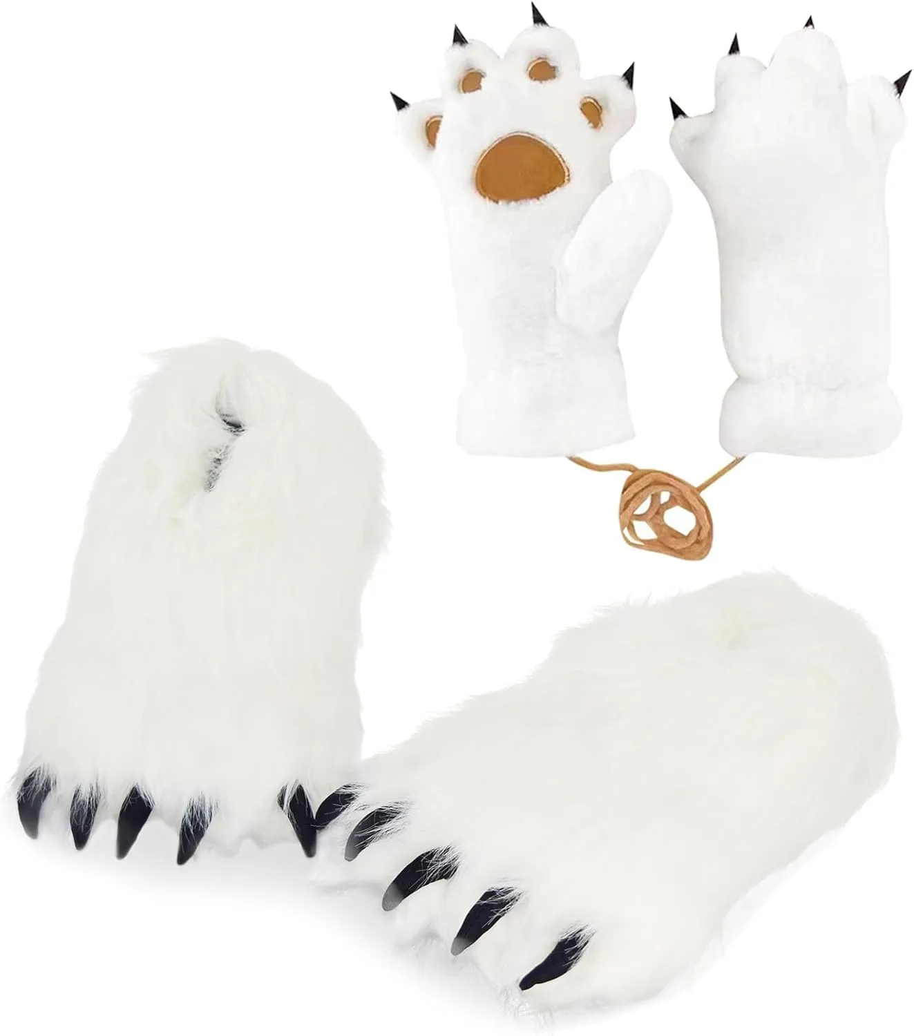 Furry Polar Bear Claw Slippers, Plush Animal Feet Paw Slipper Non-Slip House Shoes for Xmas Halloween Women 5.5-8.5