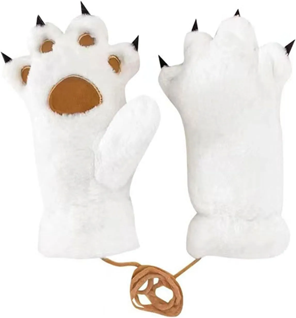 Furry Polar Bear Claw Slippers, Plush Animal Feet Paw Slipper Non-Slip House Shoes for Xmas Halloween Women 5.5-8.5