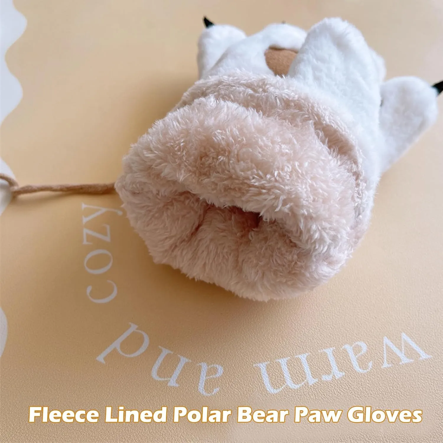 Furry Polar Bear Claw Slippers, Plush Animal Feet Paw Slipper Non-Slip House Shoes for Xmas Halloween Women 5.5-8.5