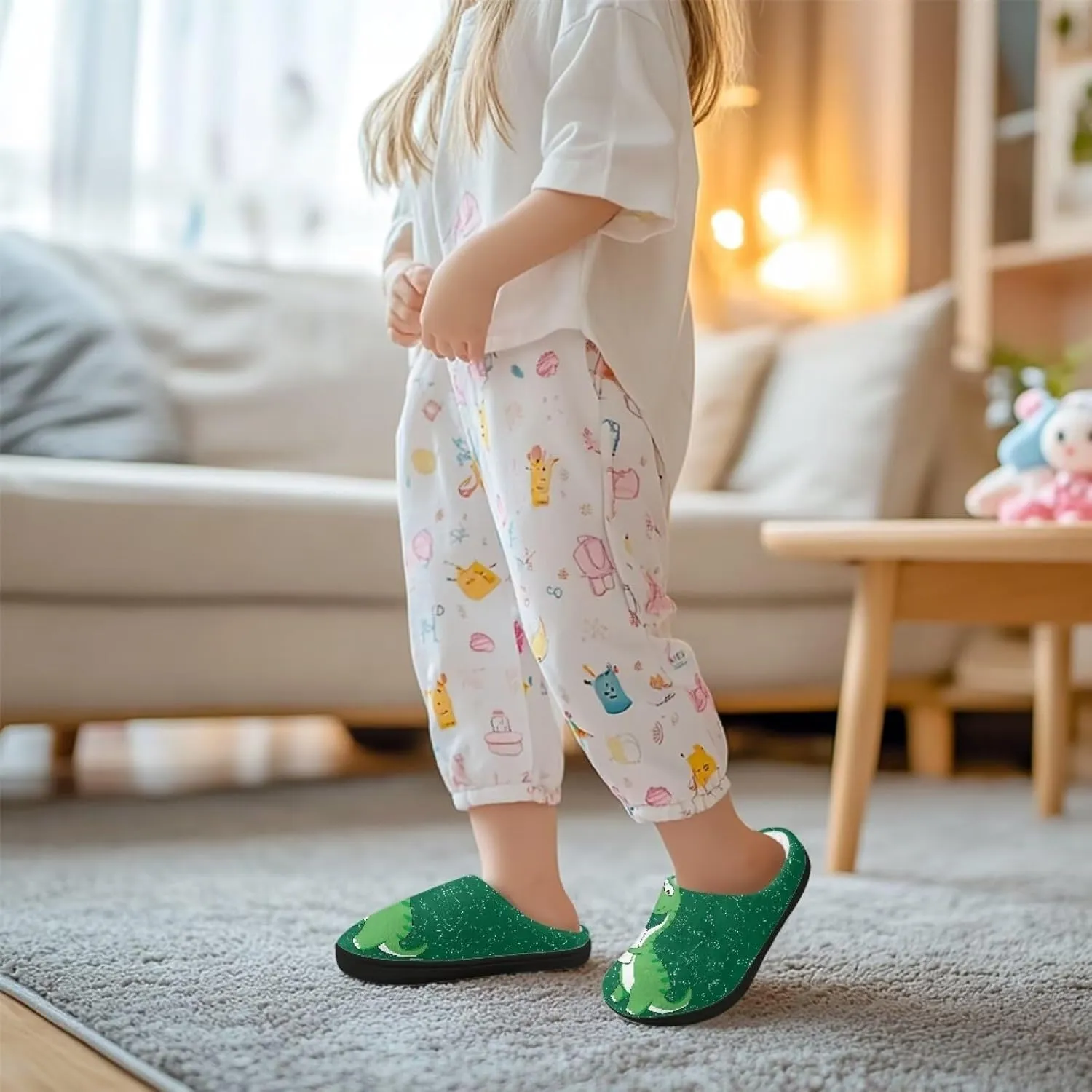 Fuzzy House Slippers for Kids Warm Comfort Outdoor Indoor Slipper Winter Cozy Cotton Non-Slip Slippers for Toddler Boys Girls US 9-15