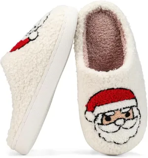 Fuzzy House Slippers for Women Smiley Face - Christmas Cozy Memory Foam Woman Slipper Indoor and Outdoor Winter Bedroom Shoes