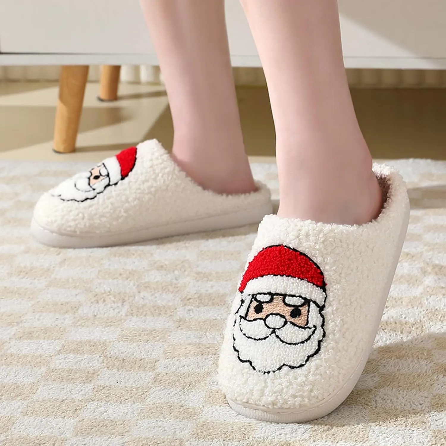 Fuzzy House Slippers for Women Smiley Face - Christmas Cozy Memory Foam Woman Slipper Indoor and Outdoor Winter Bedroom Shoes