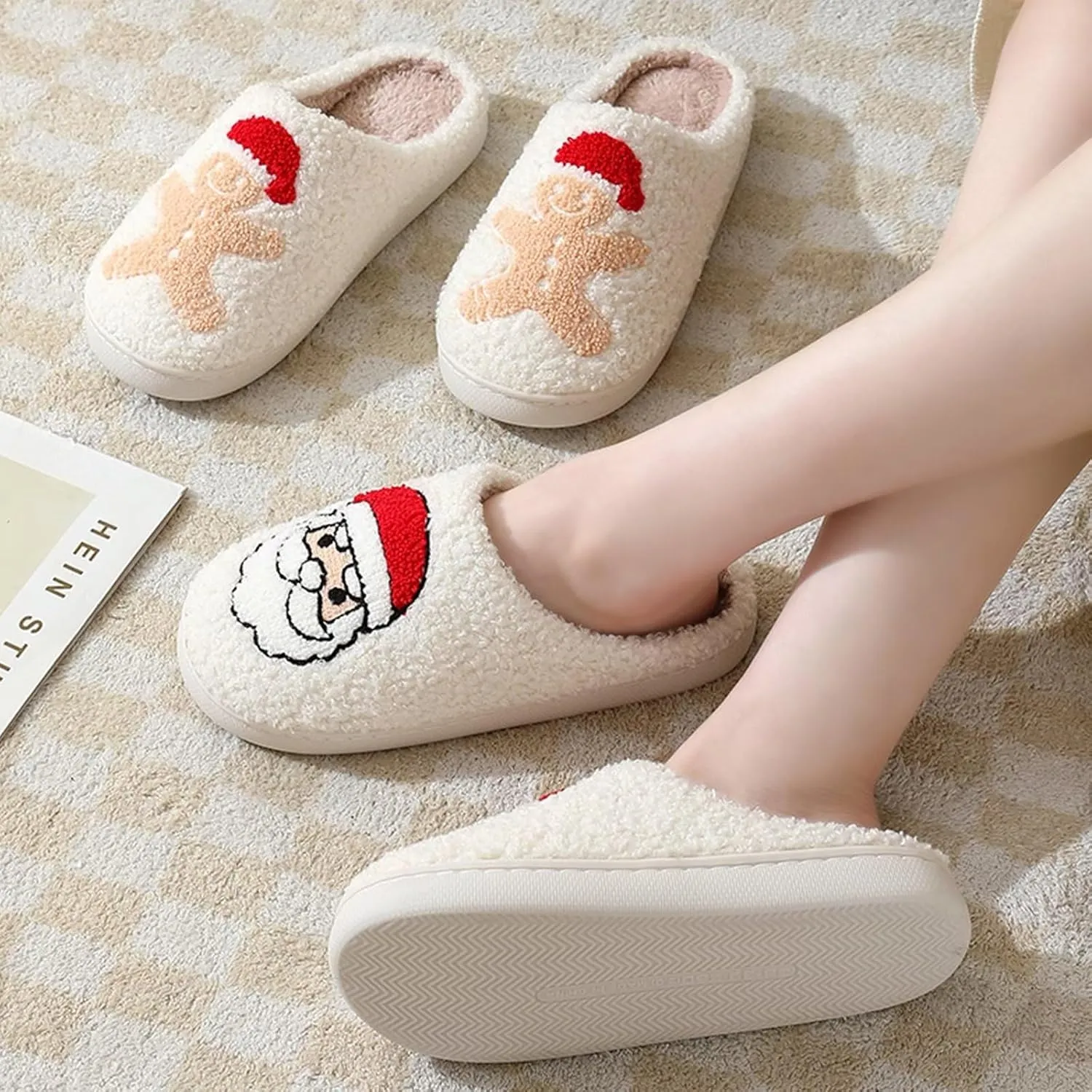 Fuzzy House Slippers for Women Smiley Face - Christmas Cozy Memory Foam Woman Slipper Indoor and Outdoor Winter Bedroom Shoes