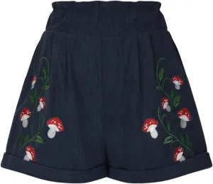 FZYLQY Corduroy Shorts for Womens Mushroom Embroidery Cottagecore Clothing Summer Casual Elastic Paperbag Waist Sweat Shorts
