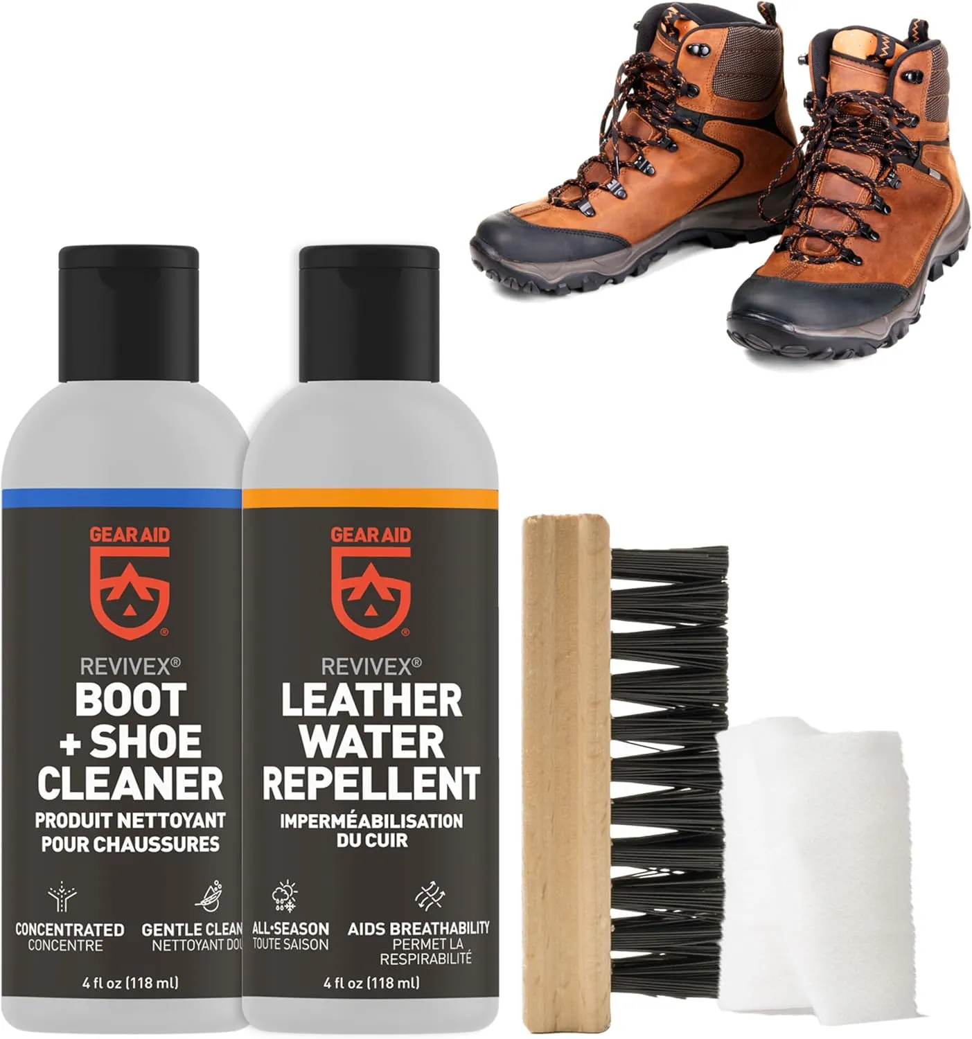Gear AID Revivex Leather Shoe and Boot Cleaner Conditioning Kit, Restore Your Sneakers, Work and Hiking Boots, Includes Soap