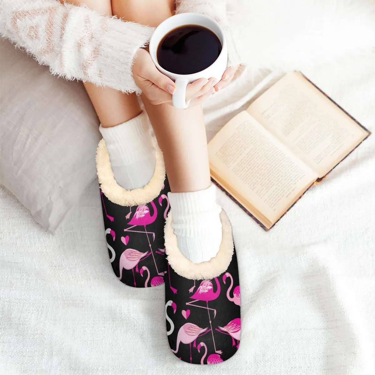 Geometric Cactus Floral Slippers for Women， Soft Cozy Warm Fuzzy Memory Foam House Slippers， Non Slip Closed Back Winter Comfy Plush Ladies House Shoes for Indoor Bedroom