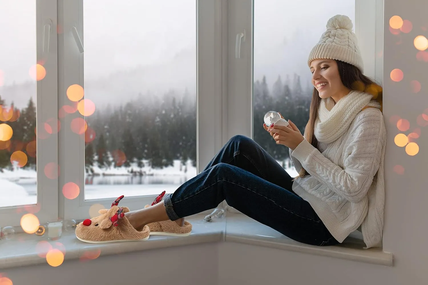 Gilbins Women's-Men's Christmas Holiday Ugly Warm Memory Foam Fury Slippers Sweater Reindeer Winter Soft Cozy Home Booties slipper for Indoor & Outdoor