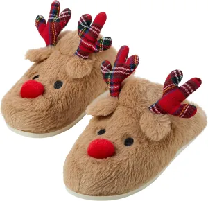 Gilbins Women's-Men's Christmas Holiday Ugly Warm Memory Foam Fury Slippers Sweater Reindeer Winter Soft Cozy Home Booties slipper for Indoor & Outdoor