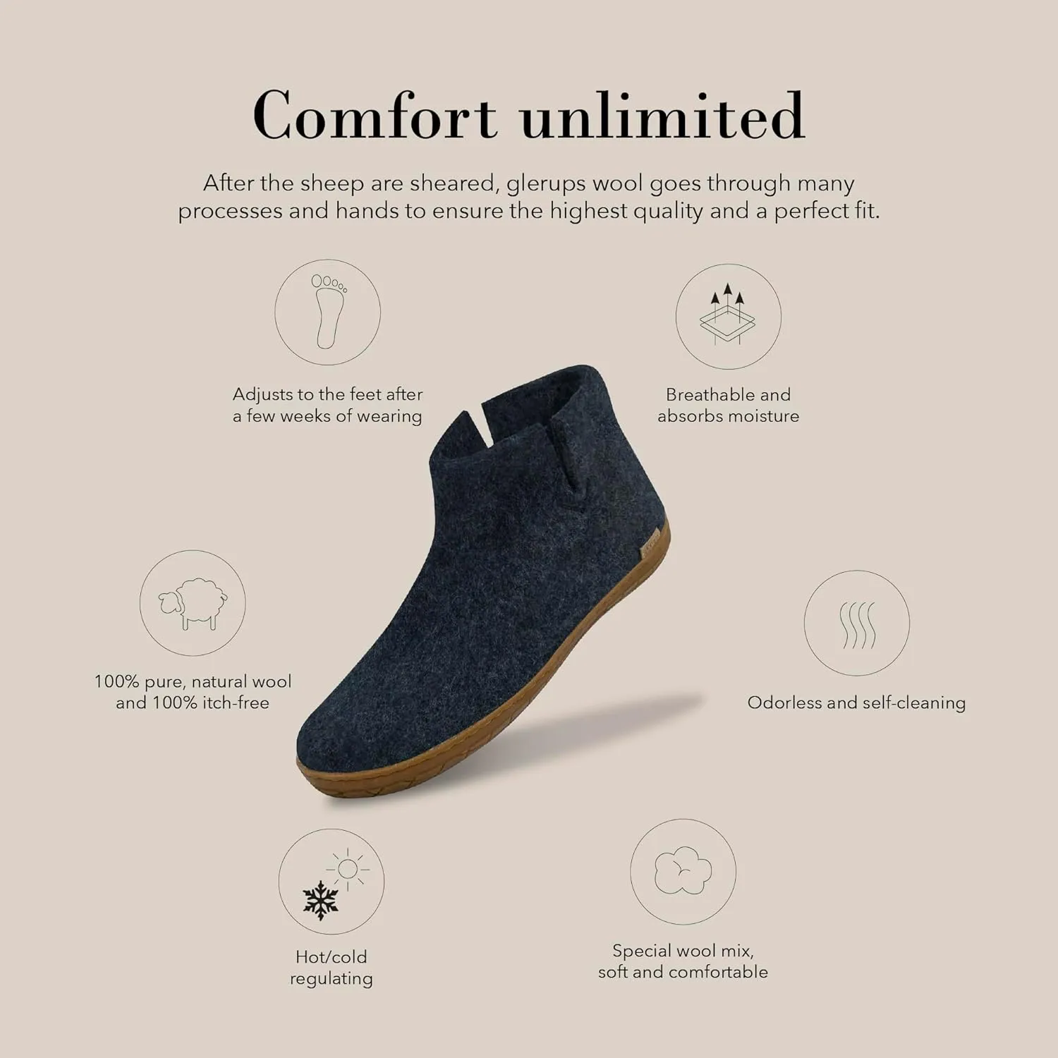 Glerups 100% high quality wool mix Boot Slipper with rubber sole - Unisex