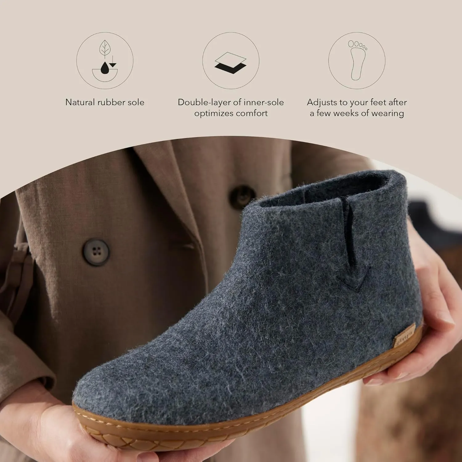 Glerups 100% high quality wool mix Boot Slipper with rubber sole - Unisex
