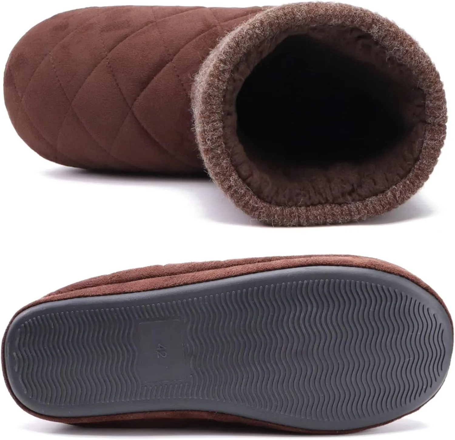 GPOS Knit Rock Wool Warm Men Indoor Pull on Cozy Memory Foam Slipper Boots Soft Rubber Sole
