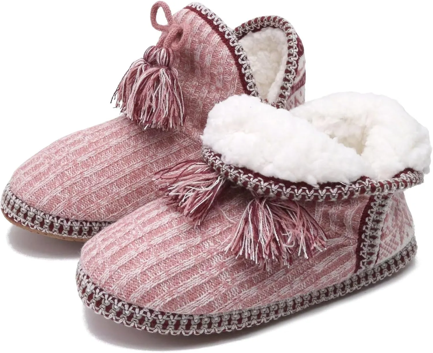GPOS Women's Cashmere Knit House Slipper Booties Cotton Quilted Warm Indoor Ankle Boots