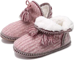 GPOS Women's Cashmere Knit House Slipper Booties Cotton Quilted Warm Indoor Ankle Boots